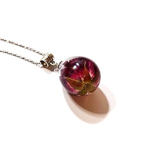 Real Red Rose Spheroid Pendant Necklace